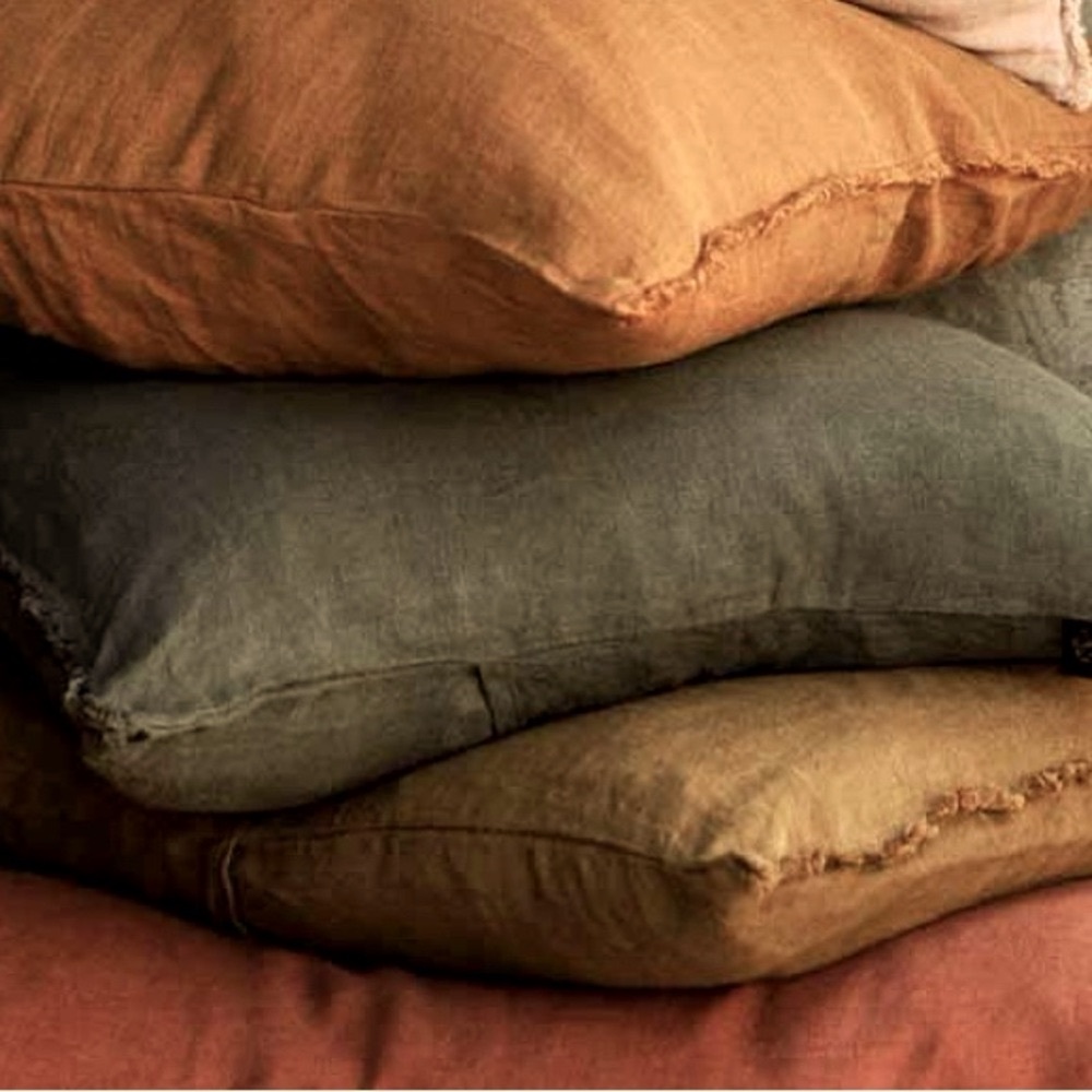 New HAOMY figari European Flax linen pillow shams set of 3 brick green orange